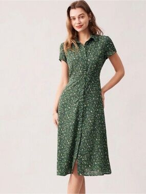 RIHOAS Green Floral Button-Down Midi Dress